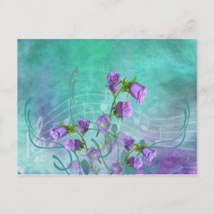 Purple Flowers and Musical Notes Postcard