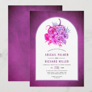 Purple flowers and pumpkins fall wedding invitation