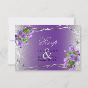 Purple Flowers and Silver Glitter - Rsvp Card
