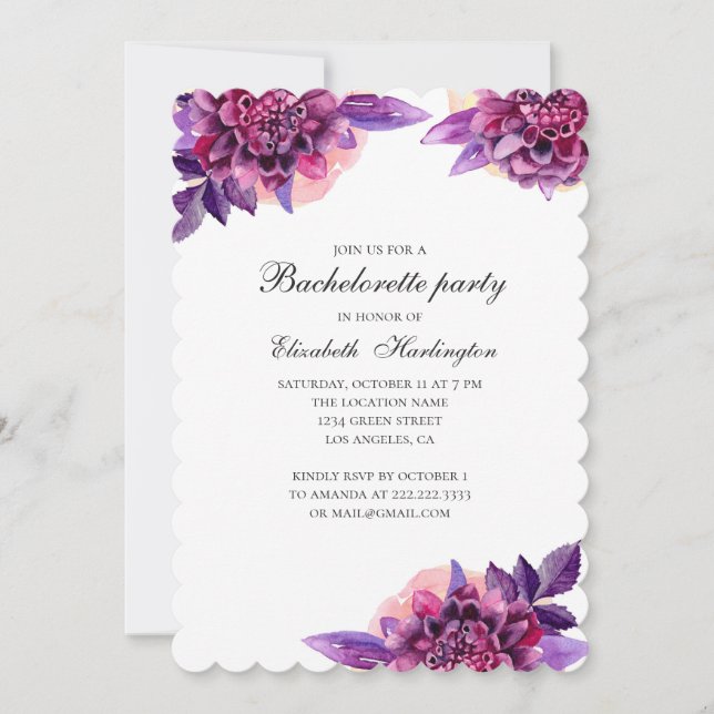 Purple flowers bachelorette party. Lilac floral Invitation (Front)