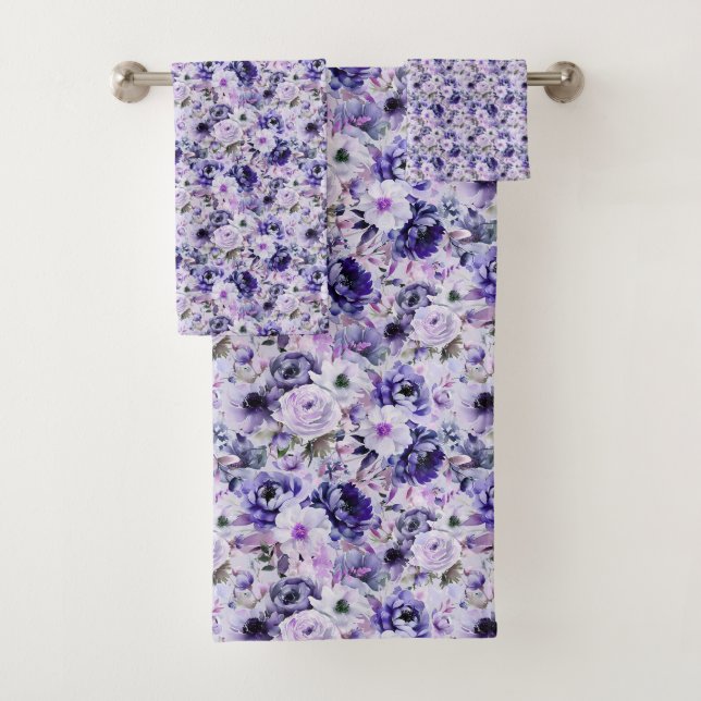 Purple Flowers Bath Towels (Insitu)