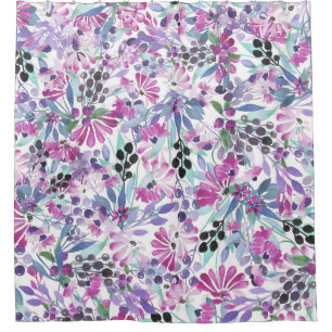 Purple Flowers & Berries: Watercolor Shower Curtain