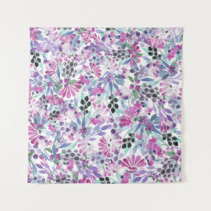 Purple Flowers & Berries: Watercolor Tapestry