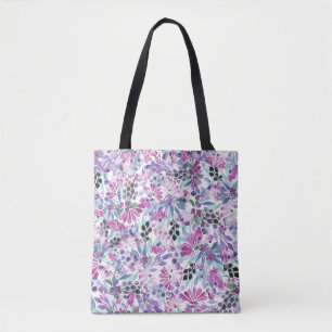 Purple Flowers & Berries: Watercolor Tote Bag