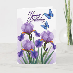 Purple Flowers Birthday Card