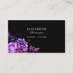 Purple flowers. Black card. Florals. Botanical Business Card