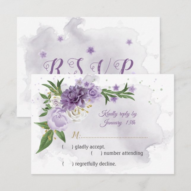 purple flowers botanical  RSVP card (Front/Back)