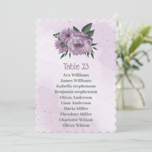 purple flowers botanical seating chart card