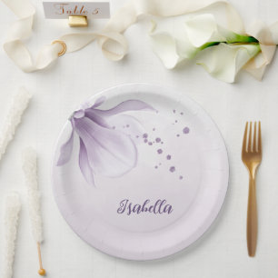purple flowers botanical wedding paper plate