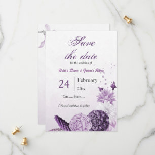 purple flowers botanical wedding save the date