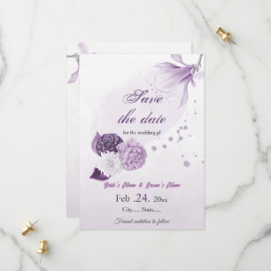 purple flowers botanical wedding save the date