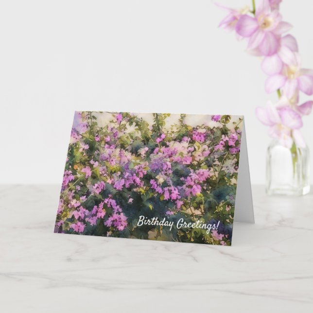 Purple Flowers Bougainvillea Art Birthday Card (Orchid)
