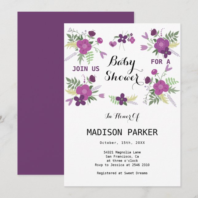 Purple Flowers Bouquet Invitation (Front/Back)