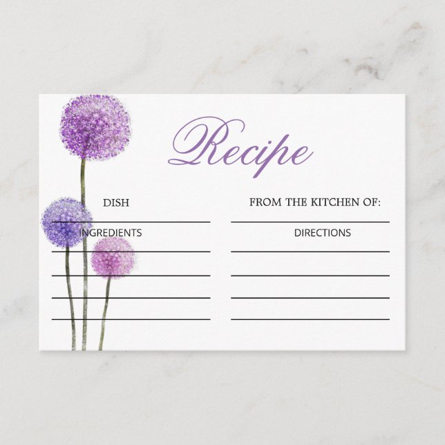 Purple flowers bridal shower recipe card (Front)