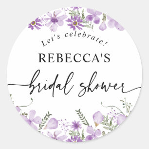 Purple Flowers Bridal Shower Round Envelope Seal