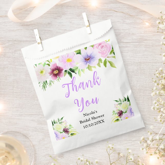 Purple Flowers Bridal Shower Thank You Favour Bags (Clipped)