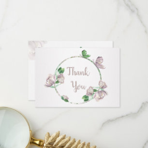 purple flowers butterflies wedding thank you card