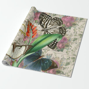 Purple Flowers, Butterflies with Music Wrapping Paper