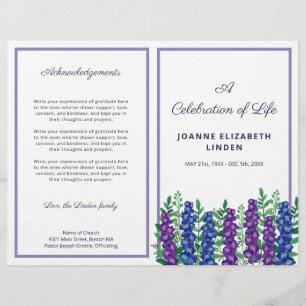 Purple Flowers Celebration of Life Funeral Program