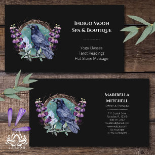 Purple Flowers Celestial Raven Crystals Wreath Business Card