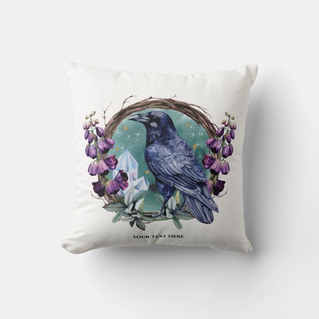 Purple Flowers Celestial Raven Crystals Wreath  Cushion (Front)