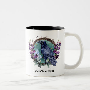 Purple Flowers Celestial Raven Crystals Wreath  Two-Tone Coffee Mug