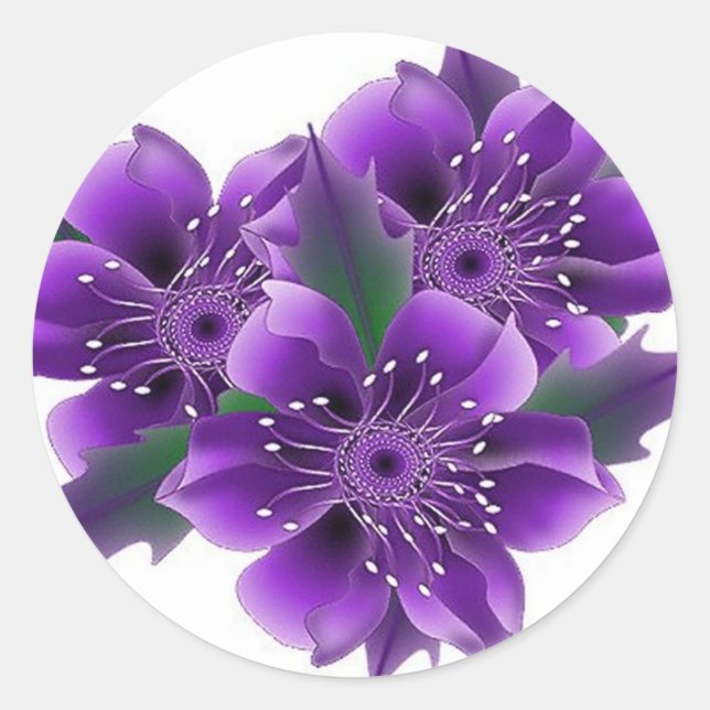 purple flowers classic round sticker (Front)
