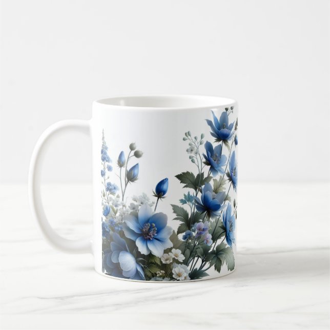 Purple flowers coffee tea mug cup (Left)