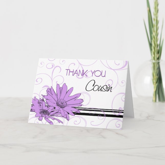 Purple Flowers Cousin Thank You Maid of Honour Car Card (Front)