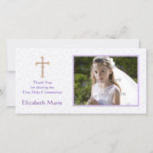 Purple Flowers, Cross, Religious Photo Card