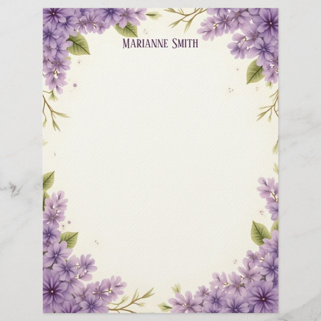 Purple Flowers Custom Letterhead (Front)