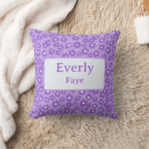 Purple Flowers Custom Name Kids Room Nursery Art Cushion