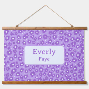Purple Flowers Custom Name Kids Room Nursery Art Hanging Tapestry
