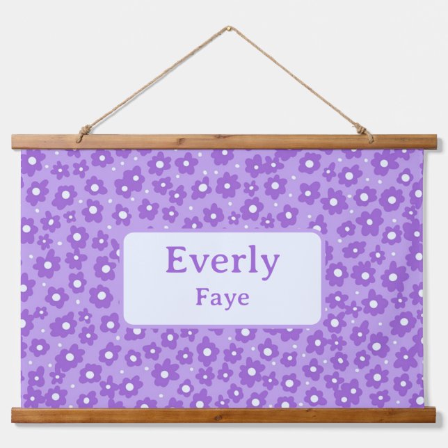 Purple Flowers Custom Name Kids Room Nursery Art Hanging Tapestry (Front)