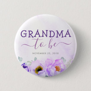 Purple Flowers Cute Grandma to Be Baby Shower 6 Cm Round Badge