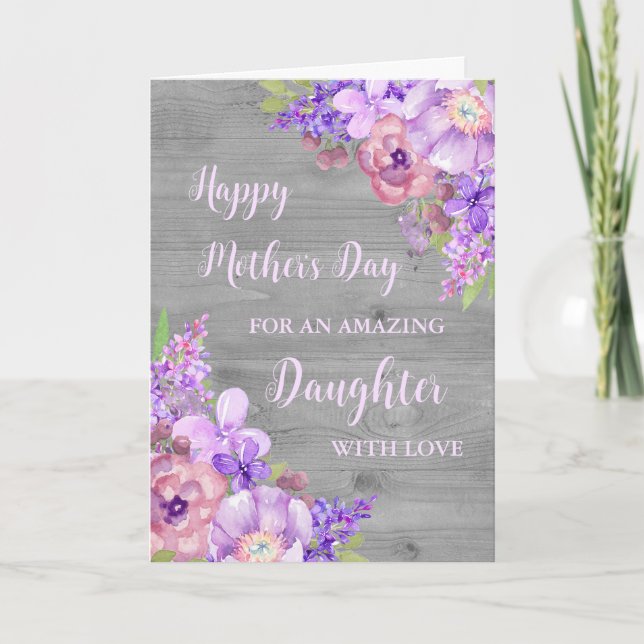 Purple Flowers Daughter Happy Mother's Day Card (Front)