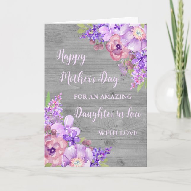 Purple Flowers Daughter in Law Happy Mother's Day Card (Front)