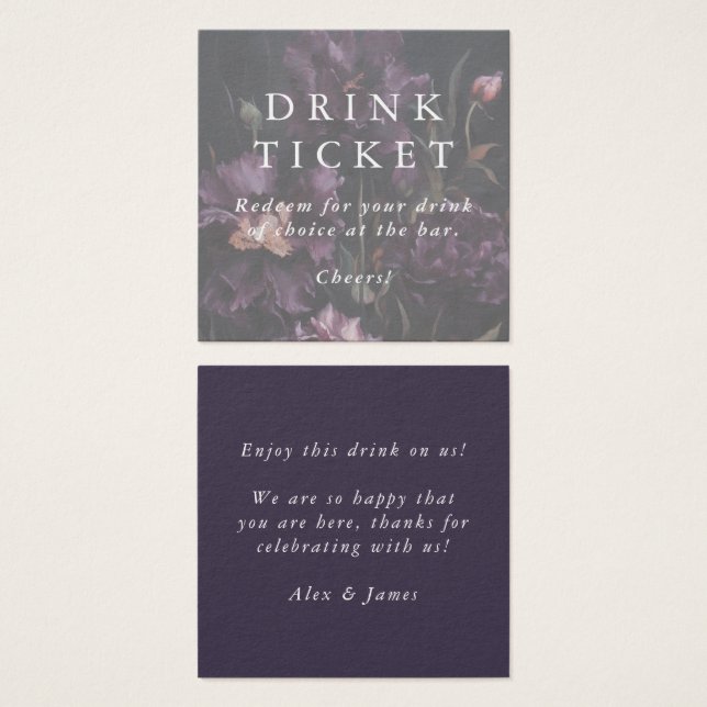 Purple Flowers Drink Ticket Wedding Bar Token (Front & Back)