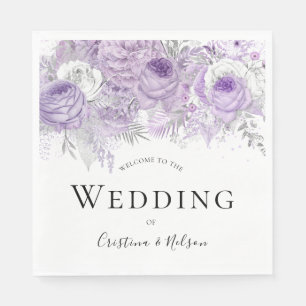 Purple Flowers Elegant Wedding Party Reception Napkin