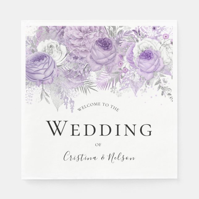 Purple Flowers Elegant Wedding Party Reception Napkin (Front)