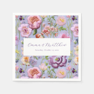 Purple Flowers Embroidery Wedding Napkin