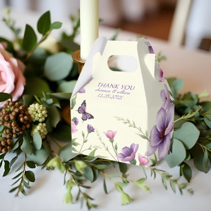 Purple flowers floral border Thank You wedding Favour Box