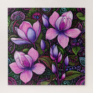🧩 Purple Flowers Floral Garden Relaxing Gift Jigsaw Puzzle