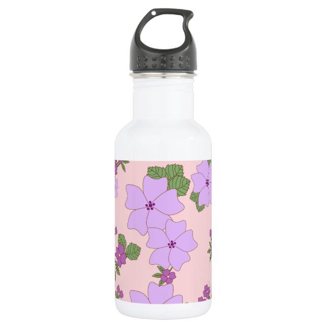 Purple Flowers, Floral Pattern, Pattern Of Flowers 532 Ml Water Bottle (Front)