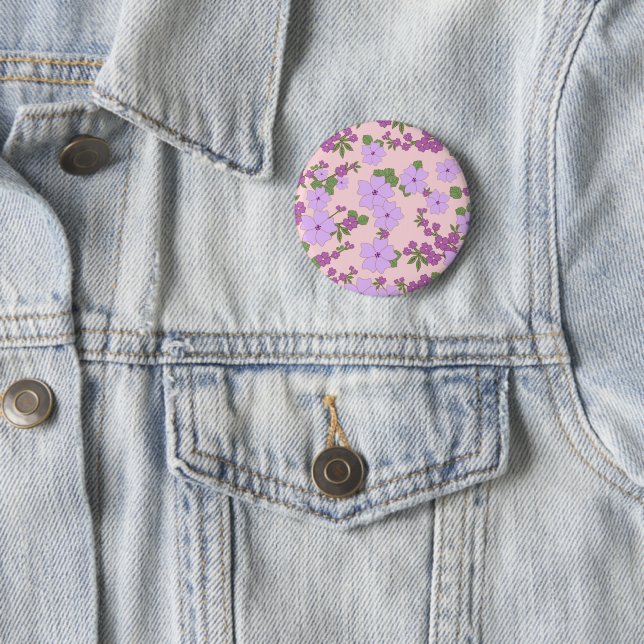 Purple Flowers, Floral Pattern, Pattern Of Flowers 6 Cm Round Badge (In Situ)