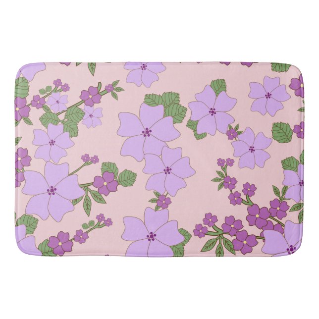 Purple Flowers, Floral Pattern, Pattern Of Flowers Bath Mat (Front)