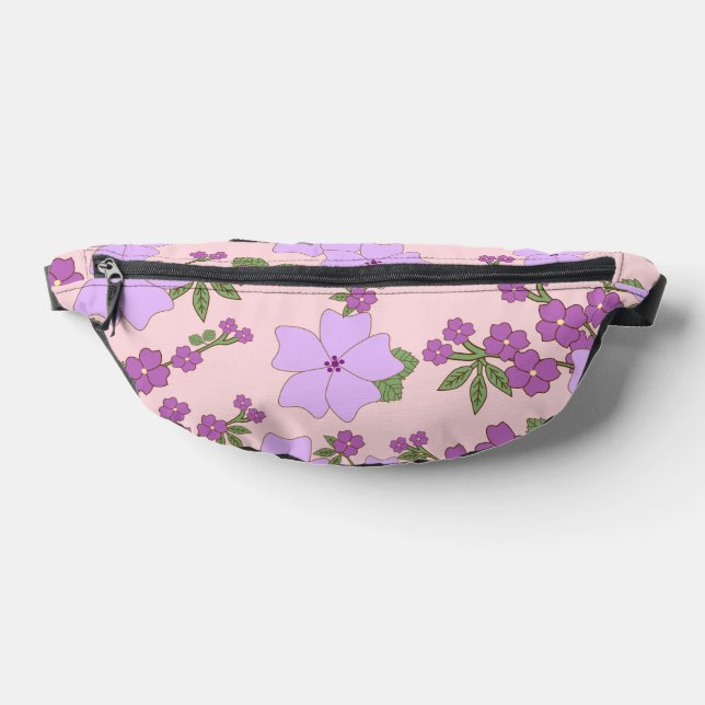 Purple Flowers, Floral Pattern, Pattern Of Flowers Bum Bags (Lay Down)