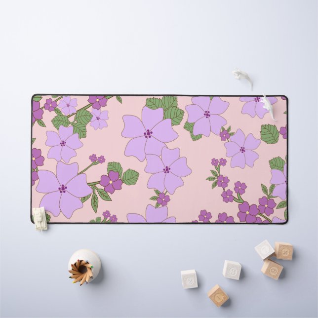 Purple Flowers, Floral Pattern, Pattern Of Flowers Desk Mat (Kids Table)
