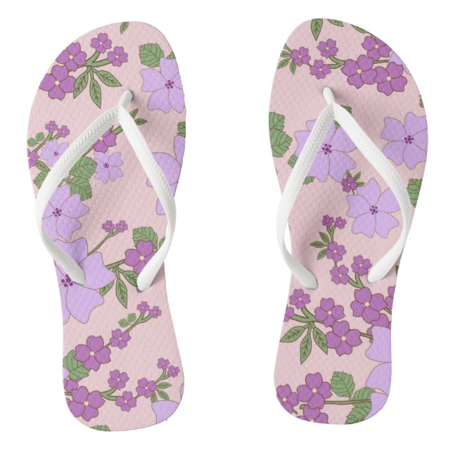 Purple Flowers, Floral Pattern, Pattern Of Flowers Flip Flops (Footbed)