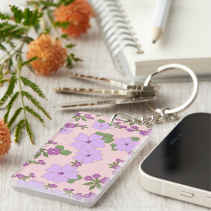 Purple Flowers, Floral Pattern, Pattern Of Flowers Key Ring